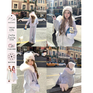 慵懒风宽松套装 套组女微胖大码 kt刺绣毛领卫衣外套长裤 安妮不火