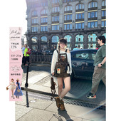 美式 微胖大码 背带裙 巴恩荒原蜡感做旧皮裙女2025秋新款 安妮不火