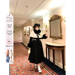 气质两件套装 千金风呢子连衣裙&钉珠斗篷套组女微胖大码 安妮不火