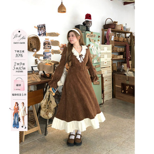 微胖大码 设计感连衣裙 新款 安妮不火复古雪尼尔拼接长裙女2025冬季