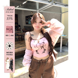卡通胶卷撞色小狗印花针织吊带女微胖大码 安妮不火 可爱吊带背心