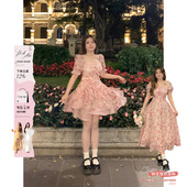 荷叶边连衣裙 微胖大码 安妮不火 玫瑰碎花裙子女收腰2024春夏新款
