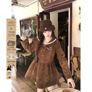 安妮不火 保暖收腰连衣裙 灯芯绒复合银狐绒海军领短裙女微胖大码