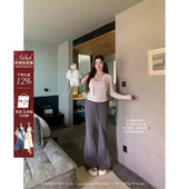 收腰显瘦微喇裤 安妮不火大口袋抽绳显腿长垂感喇叭卫裤 女微胖大码