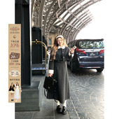 安妮不火 气质小香两件套 烫钻呢料夹棉外套连衣裙套装 女微胖大码