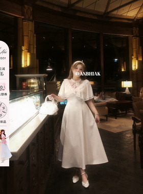 安妮不火木梨花缎带结甜美系斗篷千金裙女夏季新款微胖大码公主裙