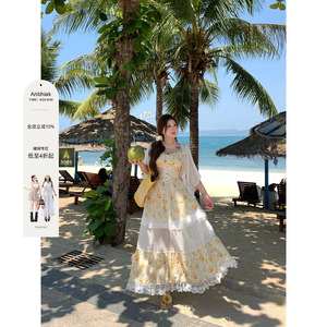 安妮不火盛夏野菊度假风碎花绑带吊带裙微胖大码裙子小雏菊连衣裙
