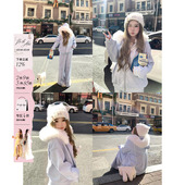 慵懒风宽松套装 套组女微胖大码 kt刺绣毛领卫衣外套长裤 安妮不火