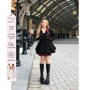 两件套装 安妮不火 微胖大码 女2025秋冬新款 甜酷风呢子连衣裙套装