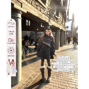 费尔岛两件套装 安妮不火 气质毛织披肩&双排扣呢外套裙女微胖大码