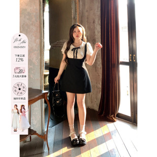 短袖 安妮不火 微胖大码 新款 小裙子 学院风娃娃领连衣裙女2024夏季