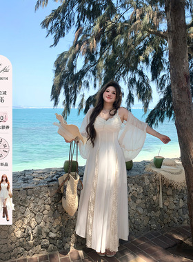 安妮不火 塞纳杏蝶笺 蝴蝶蕾丝雪纺仙女裙微胖大码收腰吊带裙套装