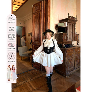 安妮不火 贵气千金宫廷风收腰裙 冬宫莉缇麂皮束腰长裙女微胖大码