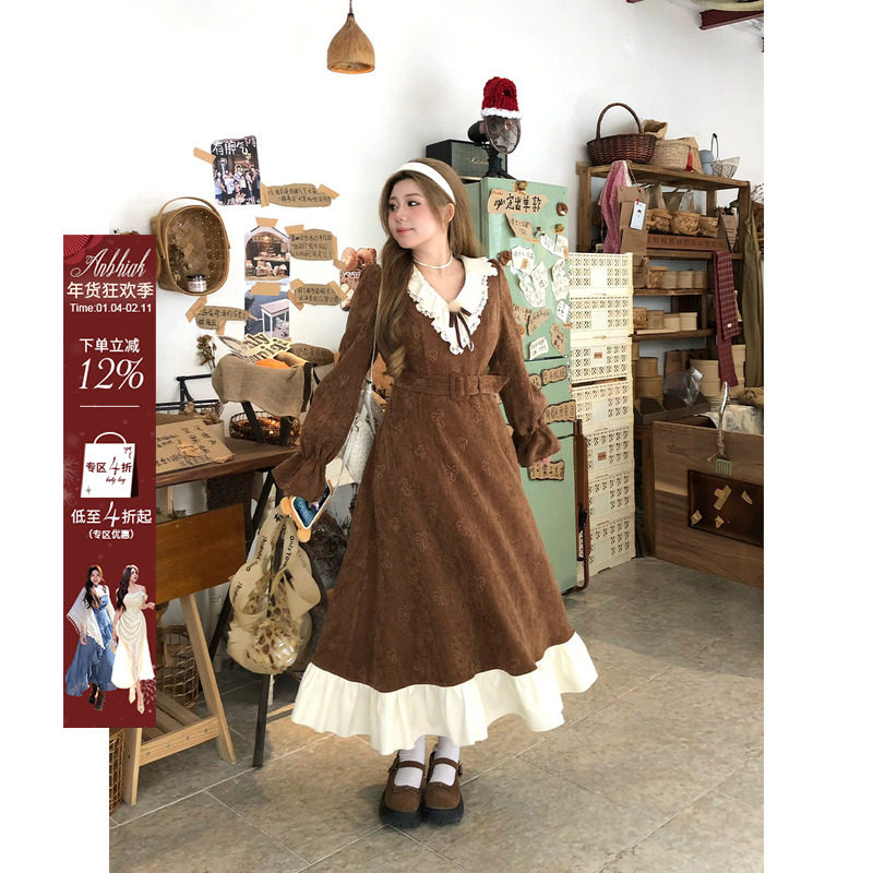 安妮不火复古雪尼尔拼接长裙女2025冬季新款微胖大码设计感连衣裙,女装/女士精品,连衣裙,淘宝优惠券,粉丝福利购,淘宝优惠卷