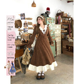 设计感连衣裙 微胖大码 安妮不火复古雪尼尔拼接长裙女2025冬季 新款