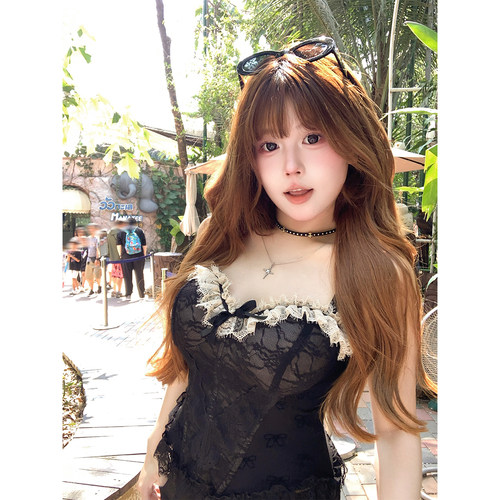安妮不火 撞色蕾丝边蝴蝶结鱼骨塑形吊带女微胖大码纯欲显瘦上衣