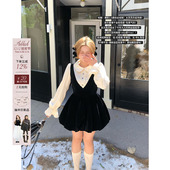 安妮不火 显瘦气质花苞裙 甜美丝绒连衣裙女2025秋冬新款 微胖大码