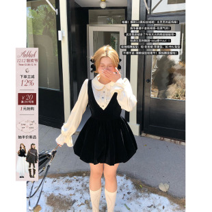 安妮不火 显瘦气质花苞裙 微胖大码 甜美丝绒连衣裙女2025秋冬新款