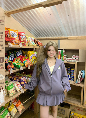 安妮不火  kitty贴布卫衣外套花苞裙套组女微胖大码可爱三件套装