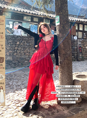 安妮不火 chao显白开叉不规则连衣裙女2024夏新款微胖大码吊带裙