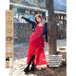 吊带裙 微胖大码 安妮不火 chao显白开叉不规则连衣裙女2024夏新款