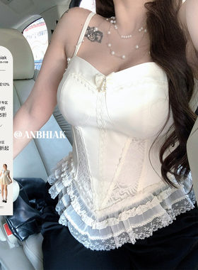 安妮不火古偶洋装巴洛克风蕾丝花边胸衣女微胖大码蝴蝶结鱼骨背心