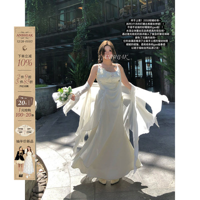 安妮不火 白月光缎面连衣裙礼服女2025春夏新款微胖大码收腰长裙