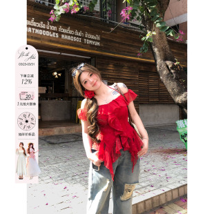 波点雪纺衫 微胖大码 新款 安妮不火一字领荷叶边雪纺上衣女2025夏季