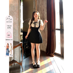 微胖大码 安妮不火 学院风娃娃领连衣裙女2024夏季 新款 小裙子 短袖
