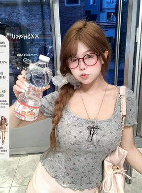 安妮不火 可爱系满印kitty印花高弹针织T恤女微胖大码凯蒂猫短袖
