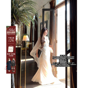 安妮不火银戒吻痕气质鱼骨雪纺女神拖尾裙女新款 半透视裙 微胖大码