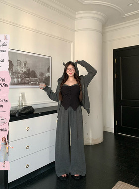 安妮不火慵懒周末outfit冰岛绒针织三件套女微胖大码休闲卫衣套装