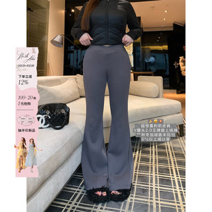 安妮不火 垂感V字松紧腰绒里喇叭休闲裤女微胖大码显瘦绒绒奶皮裤
