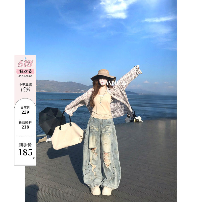 安妮不火 5/31 20点【进阶脏脏裤】设计感65棉洗水做旧破洞牛仔裤