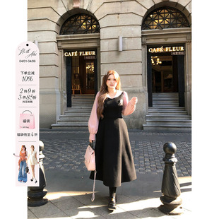 安妮不火 假两件毛呢裙子 学院风烫钻细闪呢子料连衣裙女微胖大码