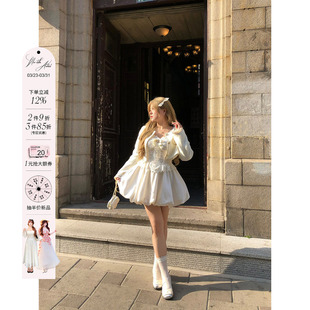 气质两件套装 安妮不火 雪尼尔蕾丝缎面拼接花苞公主裙女微胖大码