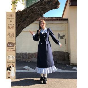 气质连衣裙 微胖大码 安妮不火 学院风条纹拼接裙子女2025秋冬新款