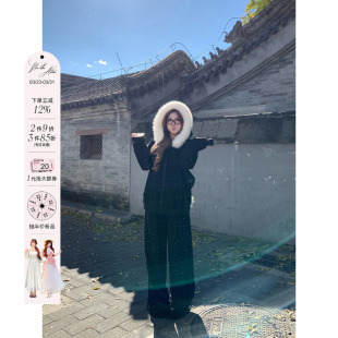 保暖两件套装 安妮不火 女微胖大码 套装 爆闪烫钻毛领加绒卫衣长裤