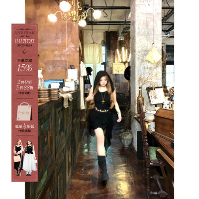 安妮不火 月女神纱废土风连帽雪纺连衣裙女微胖大码小众设计感裙