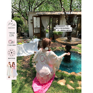 防晒披肩开衫 女微胖大码 手作绾羽竹节肌理钩花流苏开衫 安妮不火