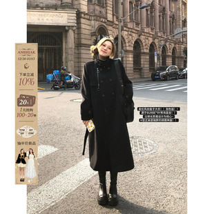 气质毛呢长外套 微胖大码 安妮不火 双排扣呢子大衣女2024秋冬新款