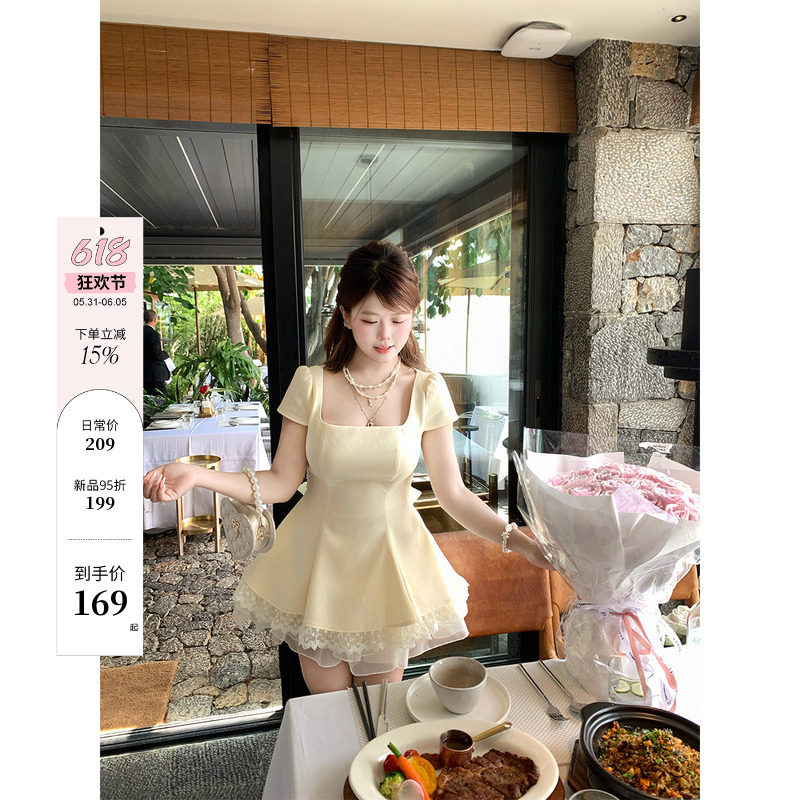 安妮不火 5/31 20点【南法白栀】千金风蝴蝶结绑带刺绣花边连衣裙