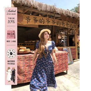 安妮不火 收腰氛围感裙 塔里木格桑花碎花泡泡袖 连衣裙女微胖大码