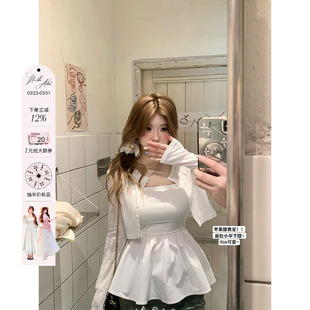 收腰上衣两件套 女微胖大码 安妮不火邻家符号韩女针织开衫 吊带套装