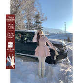 微胖大码 安妮不火双排扣花边拼接蝴蝶结袖 连衣裙女新款 呢子风衣裙