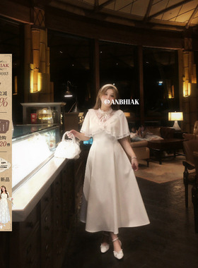 安妮不火木梨花缎带结甜美系斗篷千金裙女夏季新款微胖大码公主裙