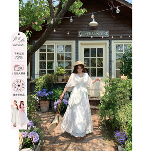 安妮不火 设计感连衣裙 似水梨花浪漫重工蕾丝绣花仙裙女微胖大码