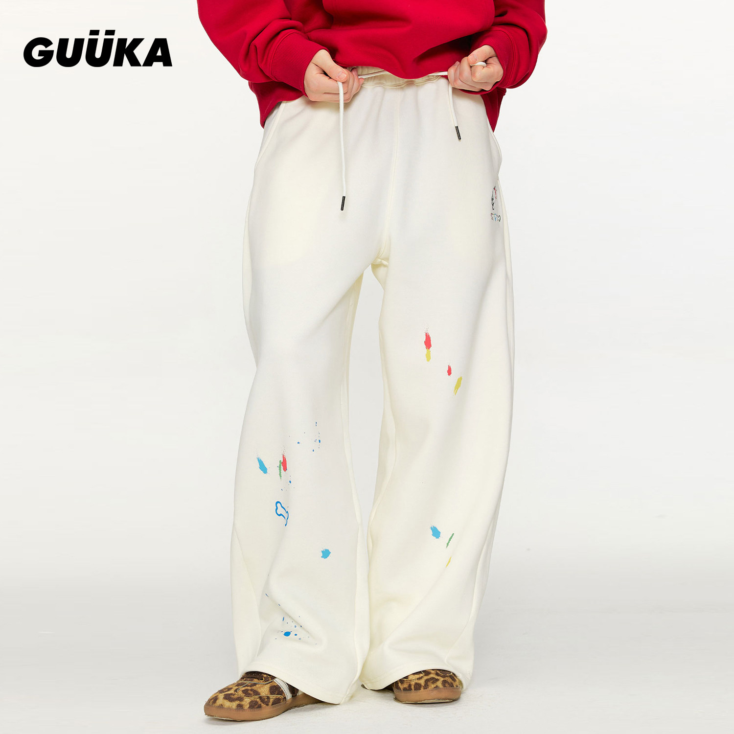GUUKA潮牌涂鸦小狗刺绣卫裤男图片