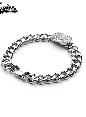 GUUKA潮牌不锈钢合金情侣手链做旧 时尚个性字母牌古巴链新款手饰