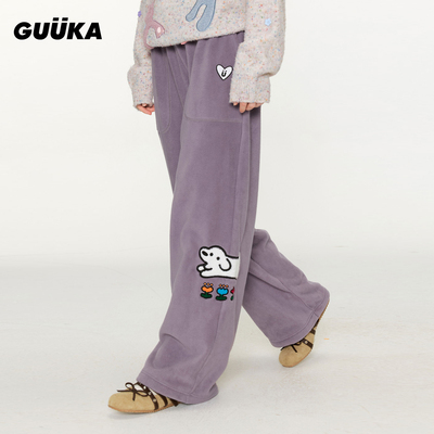 matsui联名摇粒绒紫色裤子女冬